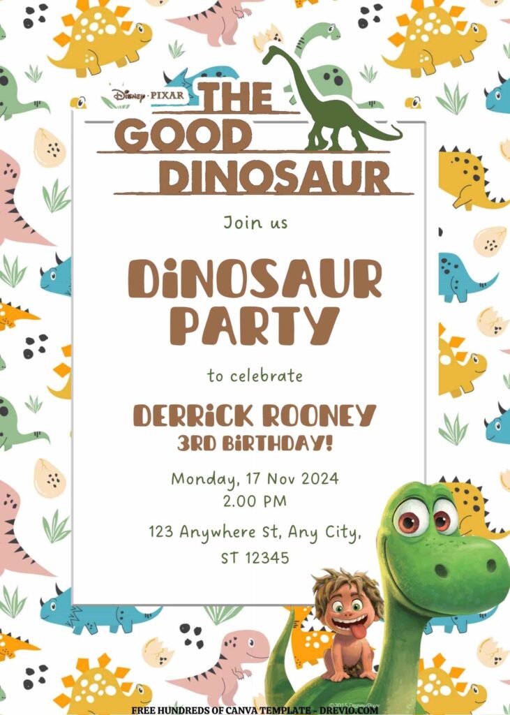 Invitation Template of FREE EDITABLE -  20 The Good Dinosaur Canva Templates 17