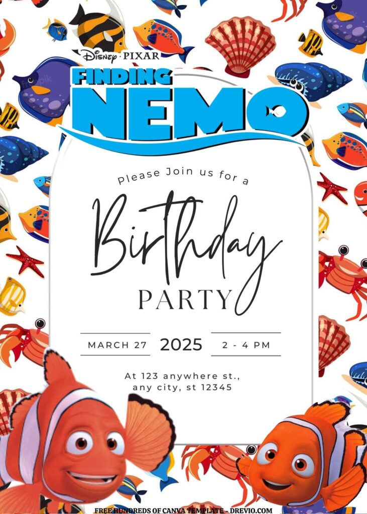 Invitation Template of FREE EDITABLE - 20 Finding Nemo Canva Templates 17