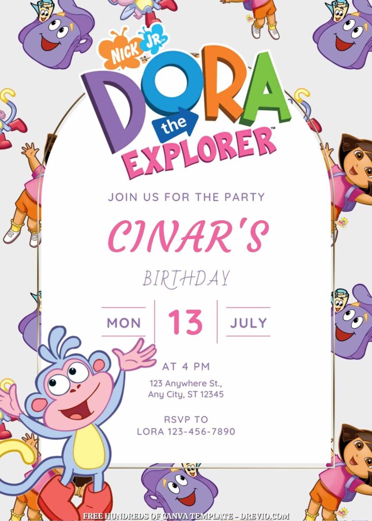 Invitation Template of FREE - 20+ Dora the Explorer Birthday Canva Invitation Templates 17