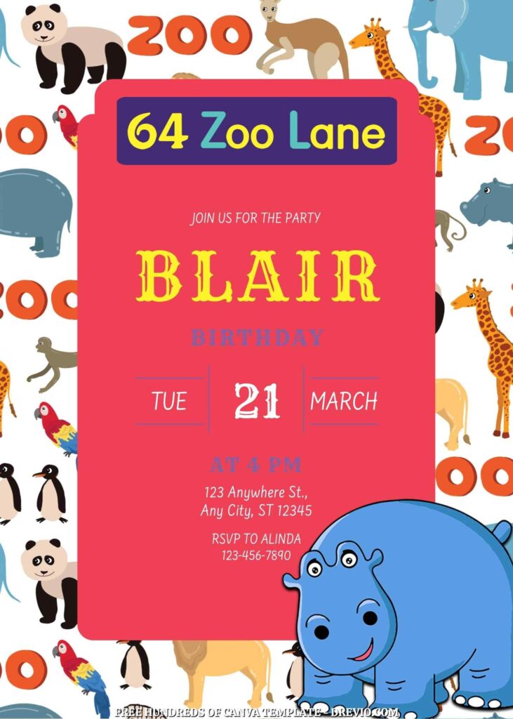 Invitation Template of FREE 22+ 64 Zoo Lane Canva Birthday Invitation Templates 17