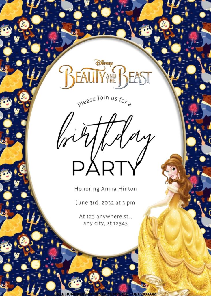 Invitation Template of FREE EDITABLE - 18 Beauty and the Beast Canva Templates 17