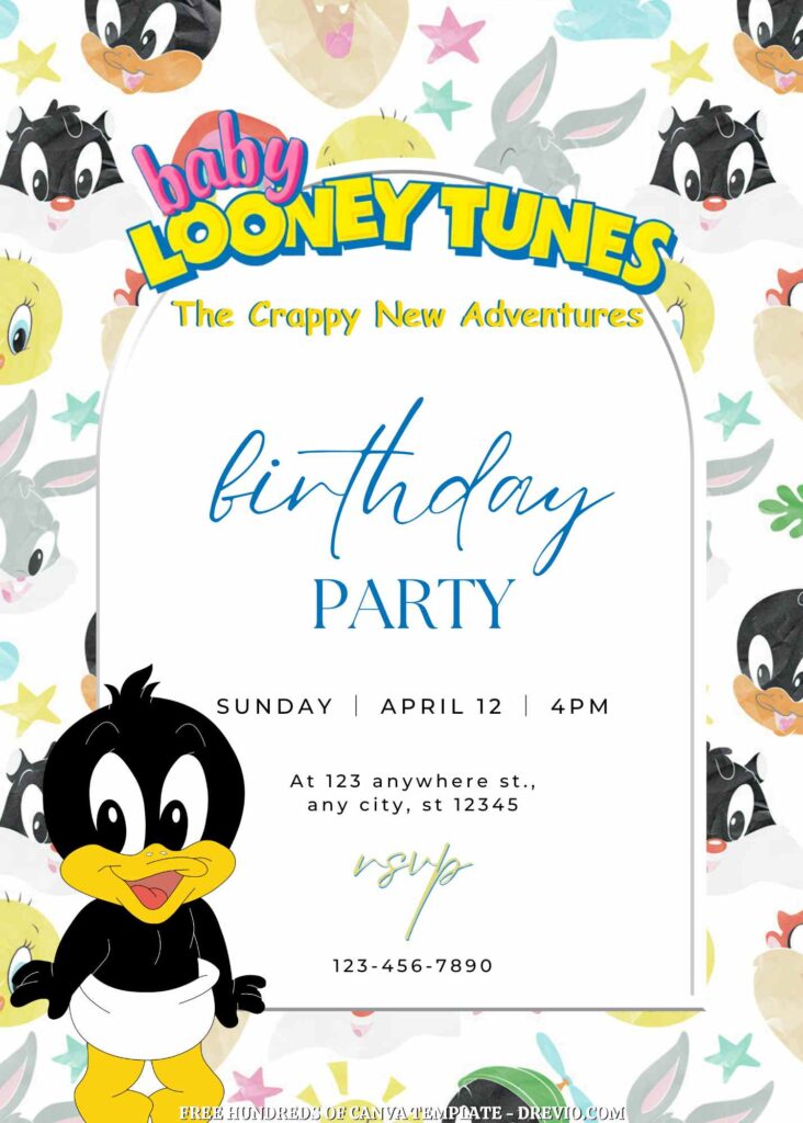 Invitation Template of 20+ Baby Looney Tunes Canva Birthday Invitation Templates 17