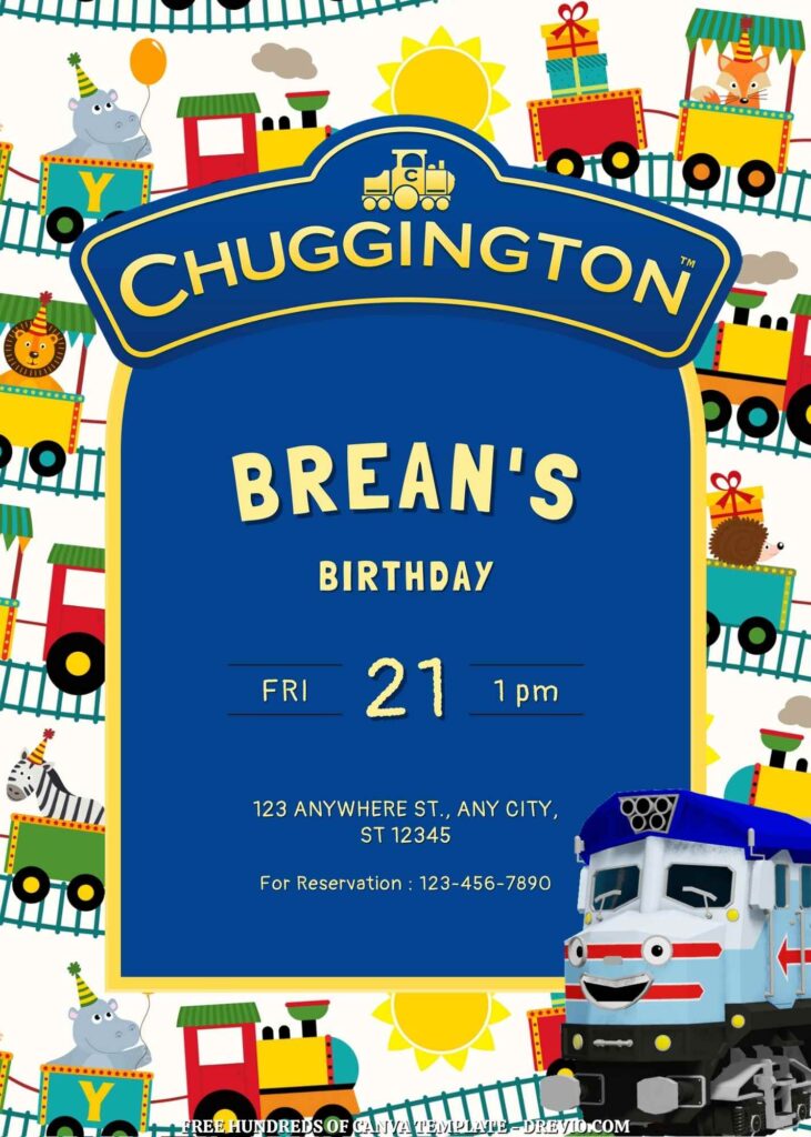 Free Chuggington Birthday Invitation Templates with Train in the Background