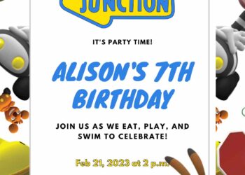 Free Jungle Junction Canva Birthday Invitation Templates with Group in the Background