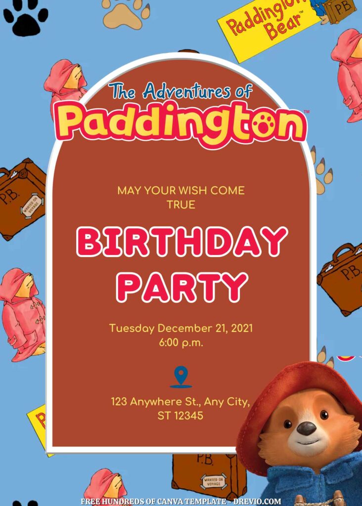 Free Paddington Bear Birthday Invitations with Group in the Background