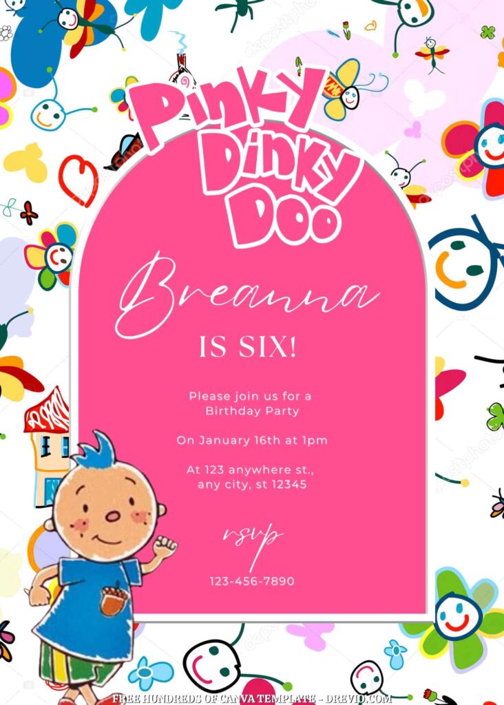 Free Customize Pinky Dinky Doo Birthday Invitations with Group in the Background