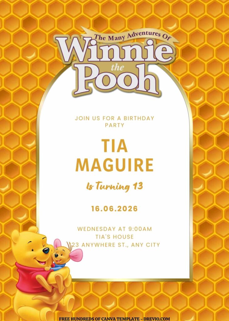 Invitation Template of FREE EDITABLE -  18 Winnie the Pooh Canva Templates 17