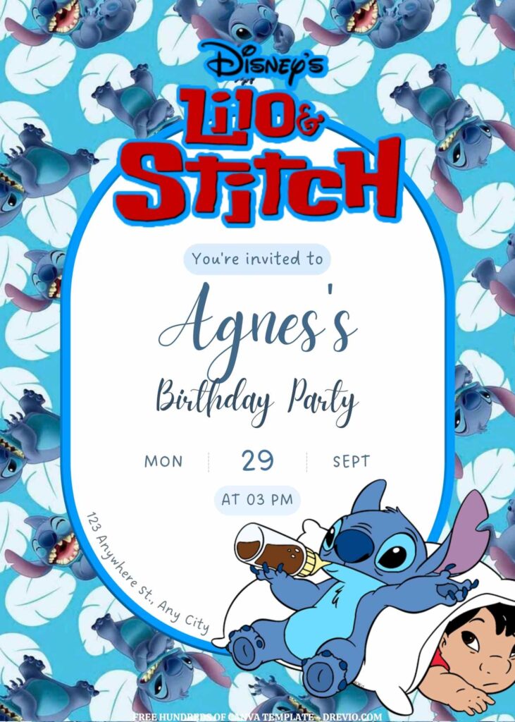 Invitation Template of FREE EDITABLE -  20 Lilo & Stitch Canva Templates 19