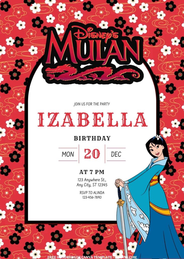 Invitation Template of FREE EDITABLE -  20 Mulan Canva Templates 19