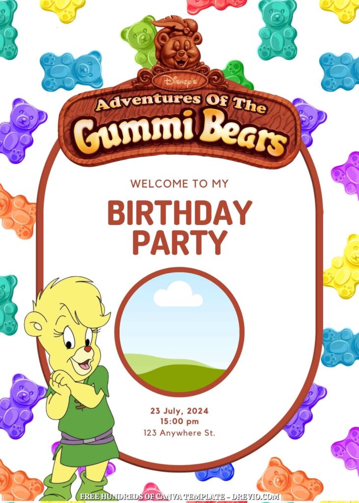 Free Adventures of the Gummi Bears Invitations with Group in the Background