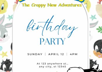 Free Baby Looney Tunes Customize Invitations with Group in the Background