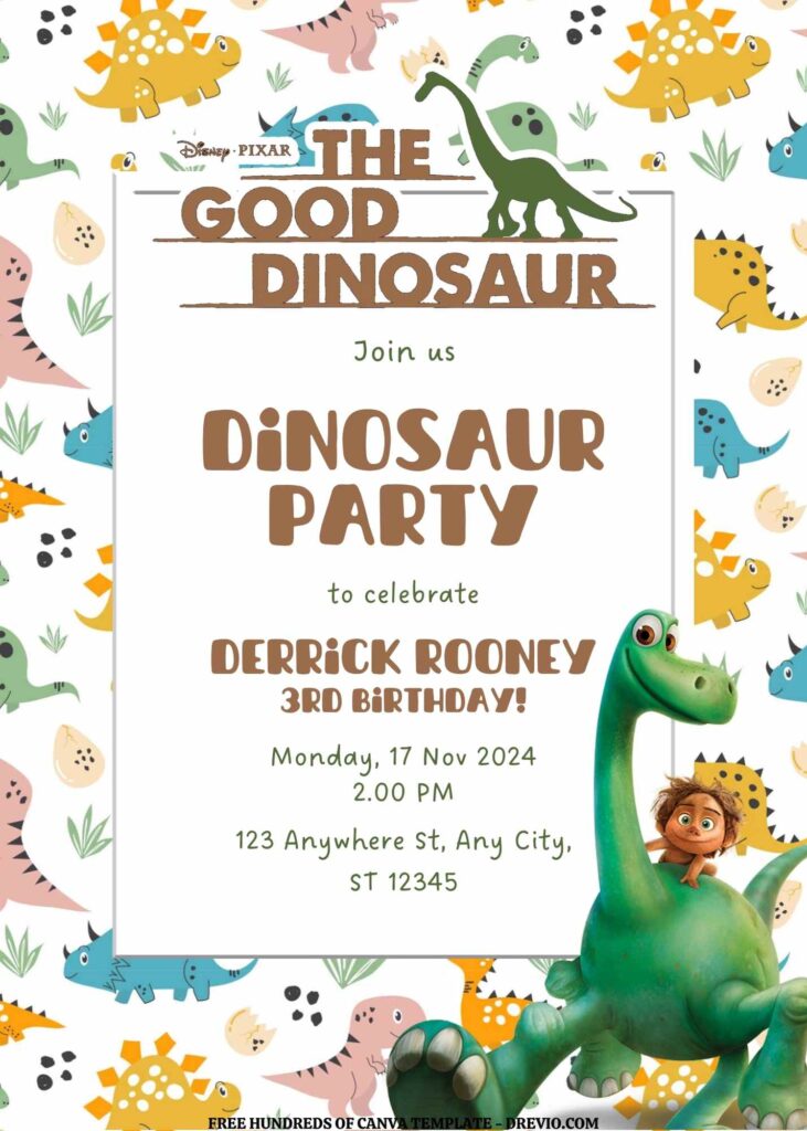 Invitation Template of FREE EDITABLE -  20 The Good Dinosaur Canva Templates 19