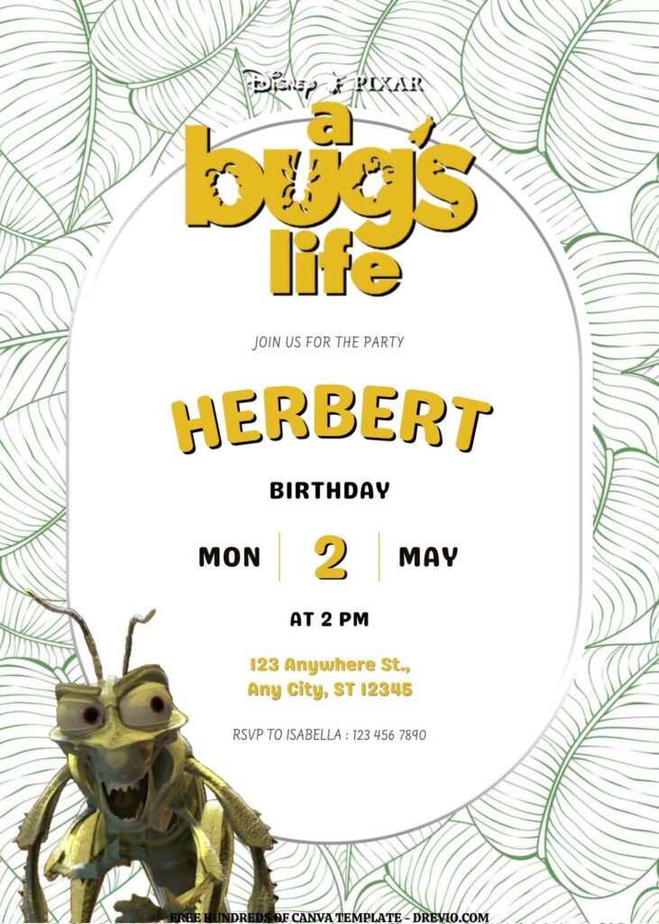 Invitation Template of FREE EDITABLE -  20 A Bug's Life Canva Templates 19