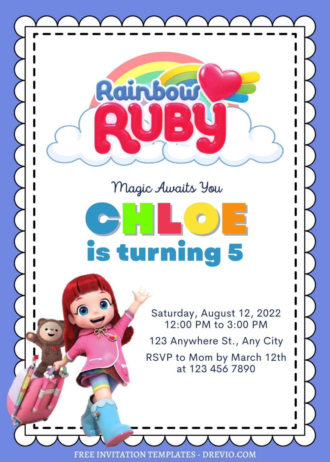 FREE EDTABLE 10 Rainbow Ruby And Roller Canva Birthday Invitation 
