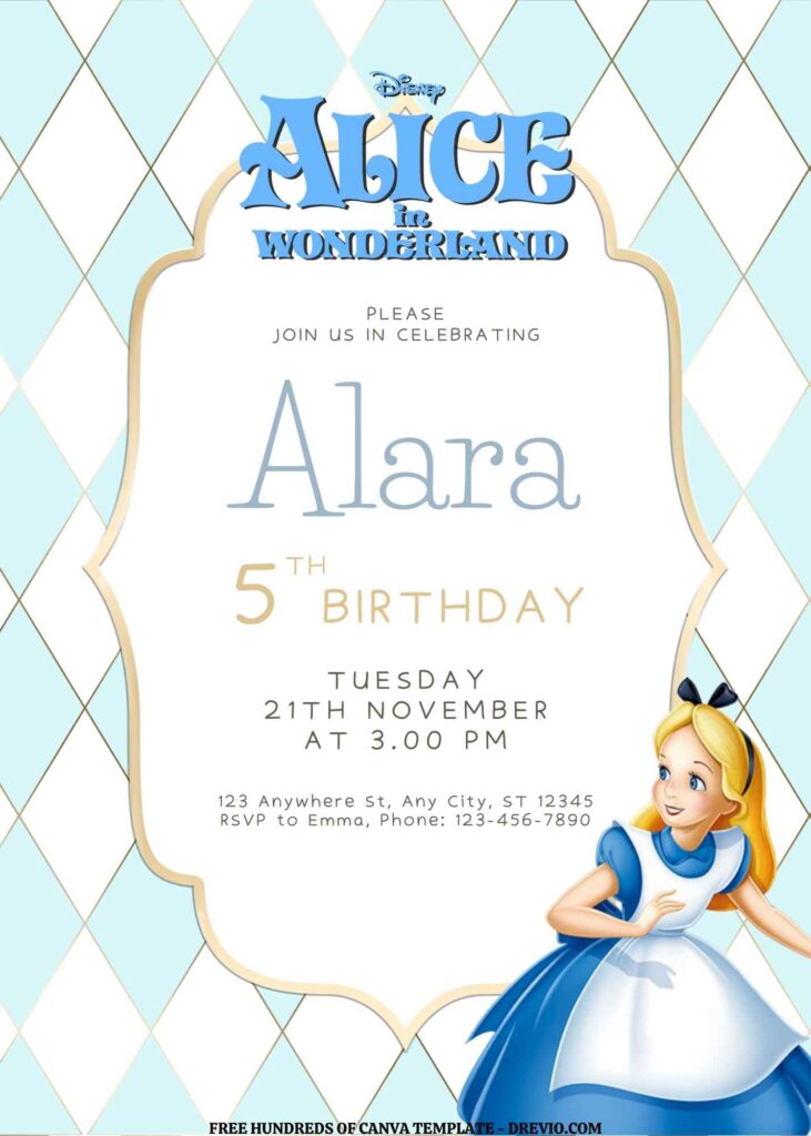 Invitation Template of FREE EDITABLE - 16 Alice in Wonderland Canva Templates 3