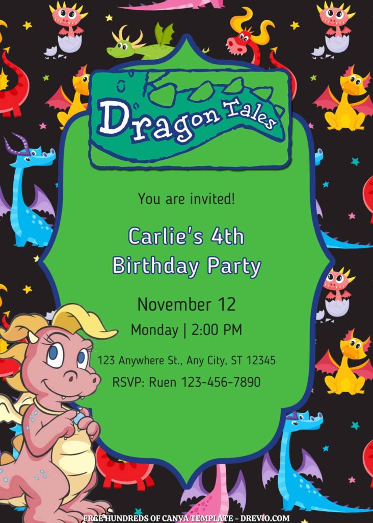 Invitation Template of FREE - 14+ Dragon Tales Canva Birthday Invitation Templates 3