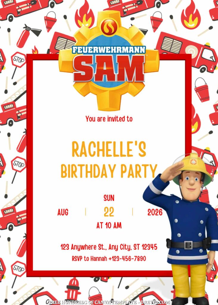 Invitation Template of FREE - 16+ Fireman Sam Canva Birthday Invitation Templates 3