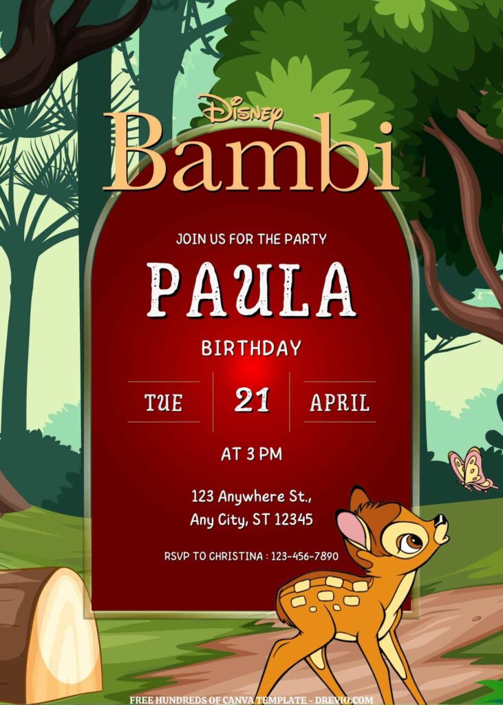 Invitation Template of FREE EDITABLE - 16 Bambi Canva Templates 3