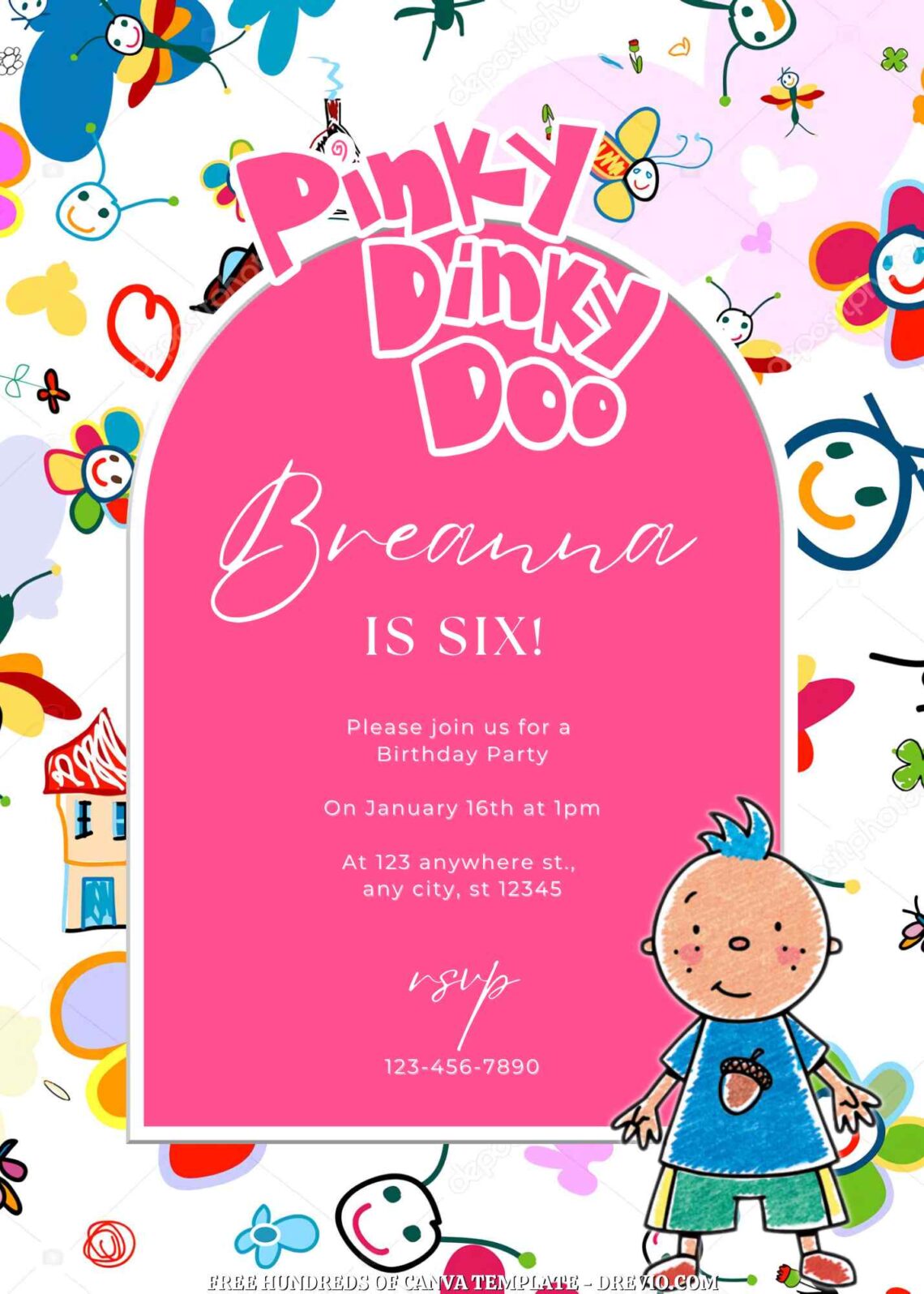 Free Customize Pinky Dinky Doo Birthday Invitations with Group in the Background
