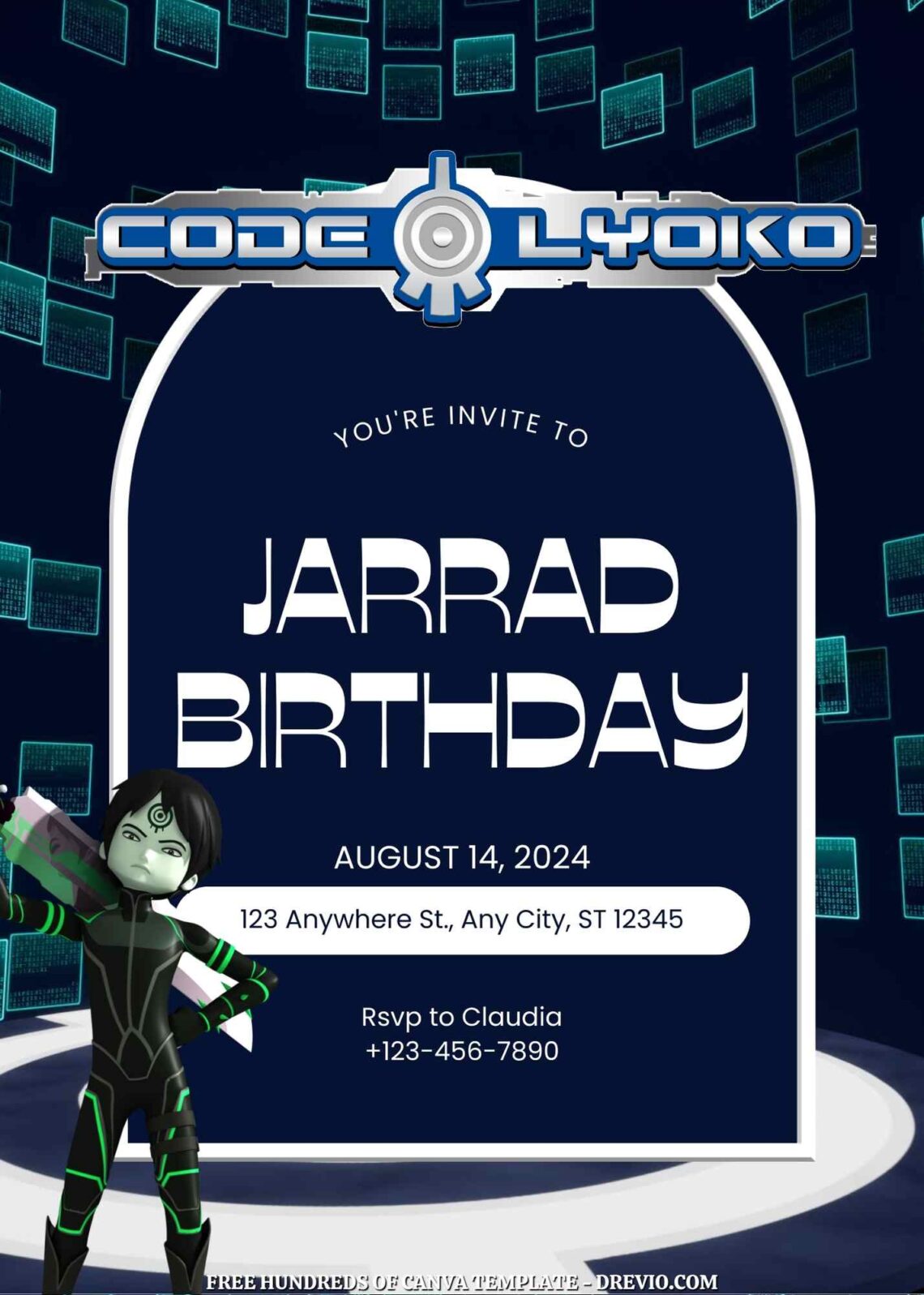 Free Code Lyoko Birthday Invitations with Black Background