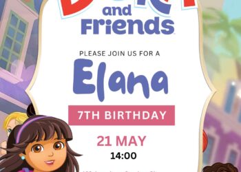 Free Dora and Friends Birthday Invitations with Group in the Background