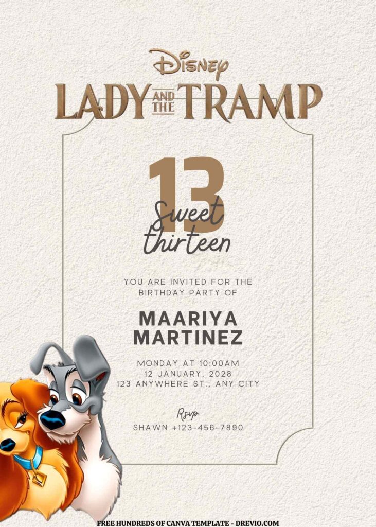 Invitation Template of FREE EDITABLE - 16 Lady and the Tramp Canva Templates 3