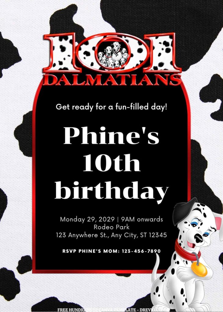 Invitation Template of FREE EDITABLE - 16 101 Dalmatians Canva Templates 3