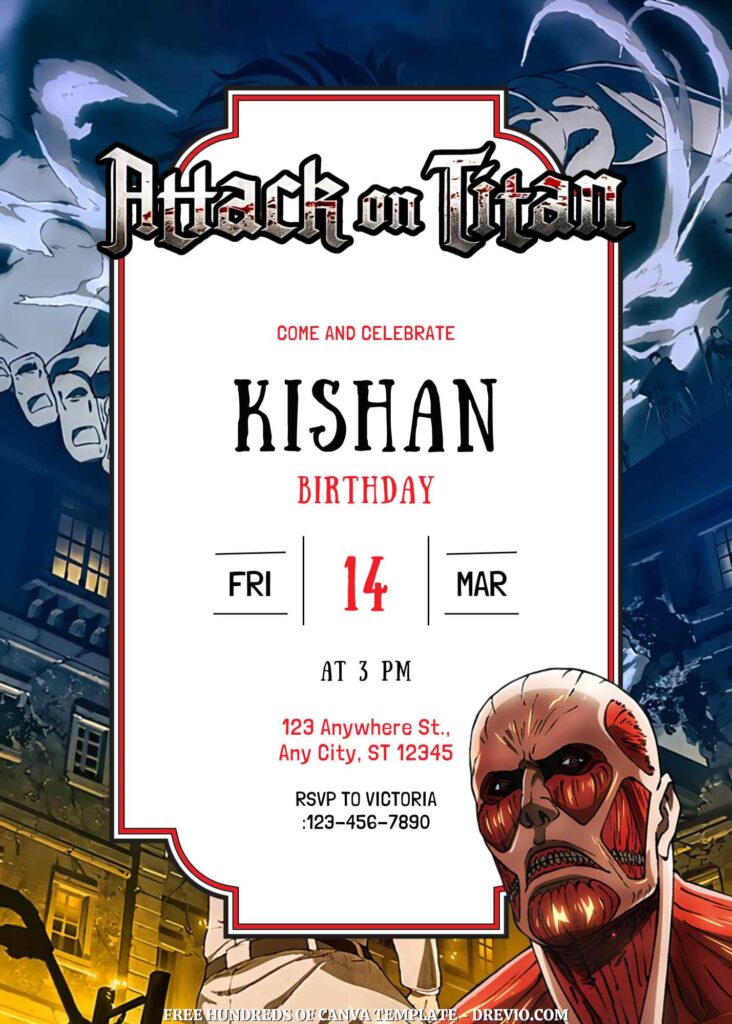 Free Attack on Titan Birthday Invitations with Dark Background