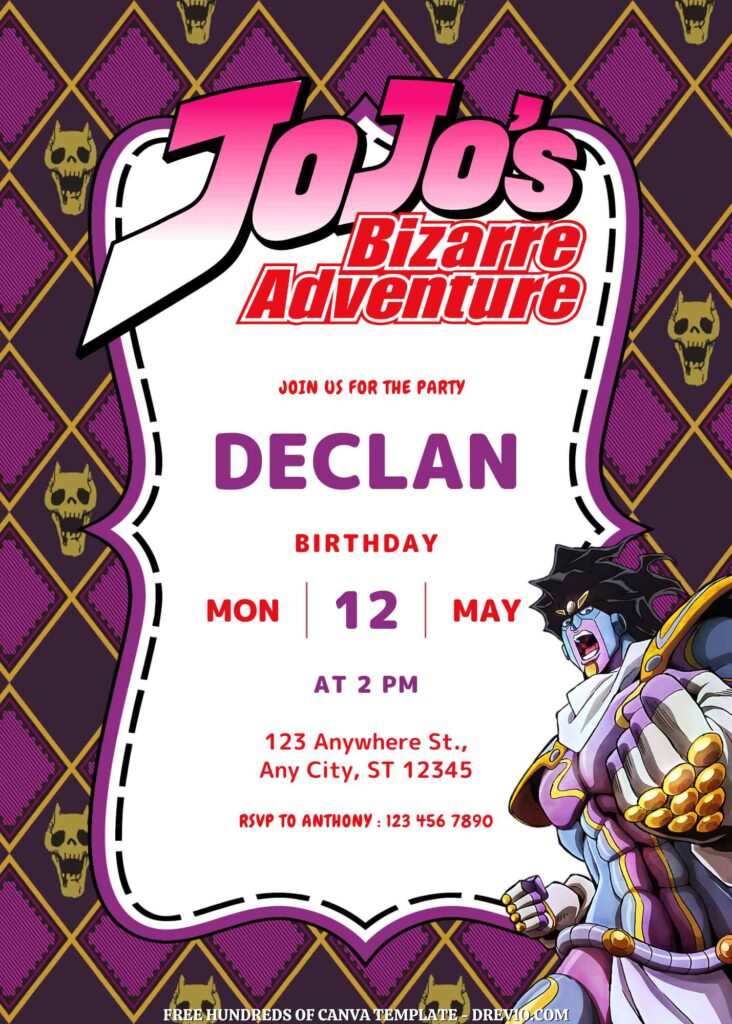 Free Jojo's Bizzare Adventure Birthday Invitations