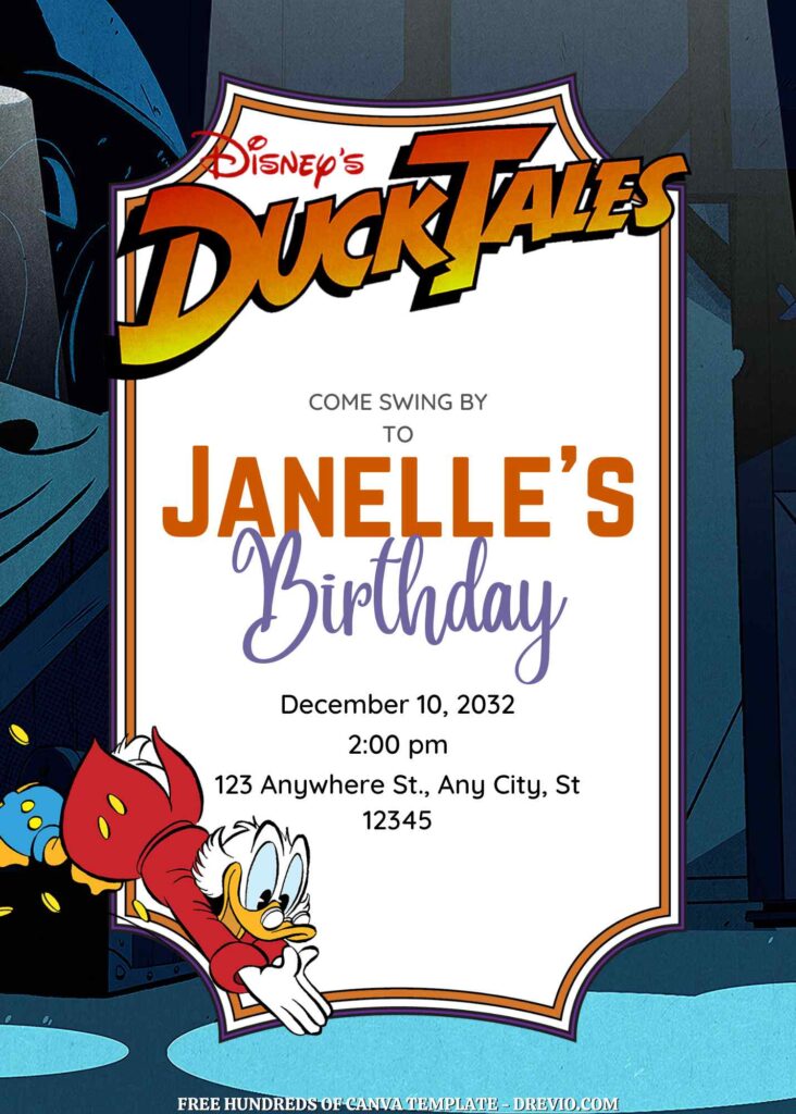 Free DuckTales Birthday Invitations in the Dark Background