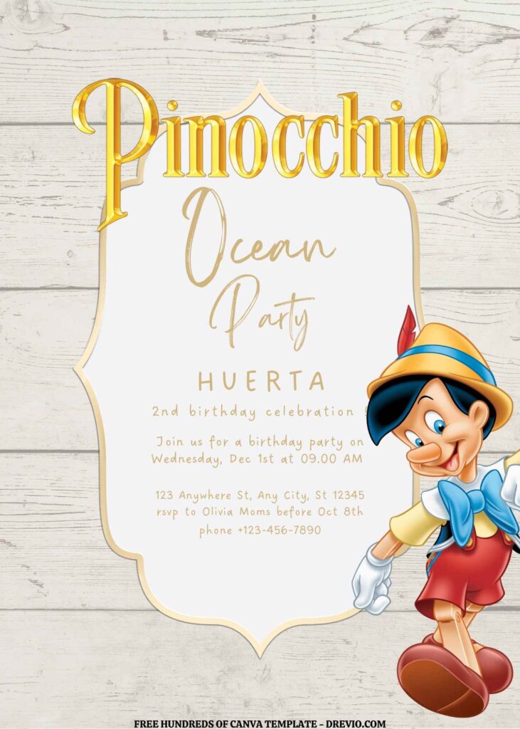 Invitation Template of FREE EDITABLE - 16 Pinocchio Canva Templates 3