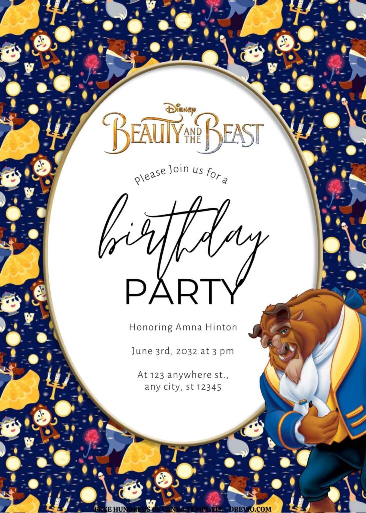 Invitation Template of FREE EDITABLE - 18 Beauty and the Beast Canva Templates 3