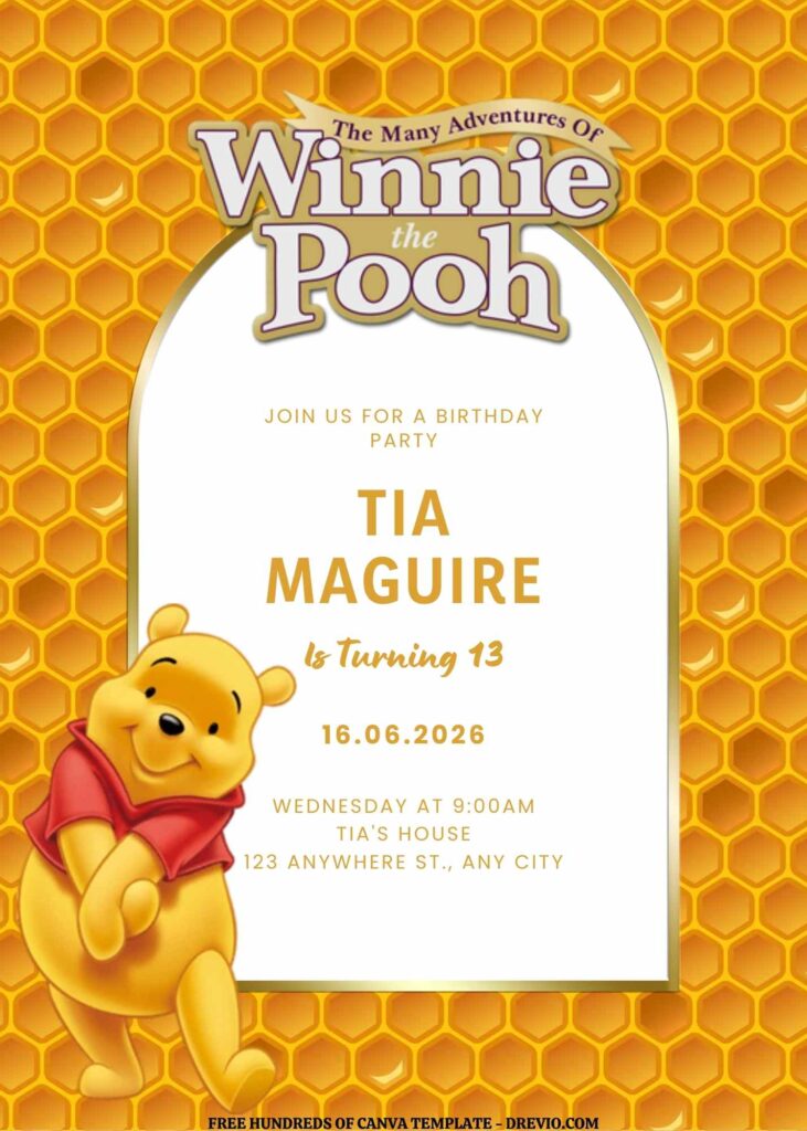 Invitation Template of FREE EDITABLE -  18 Winnie the Pooh Canva Templates 3