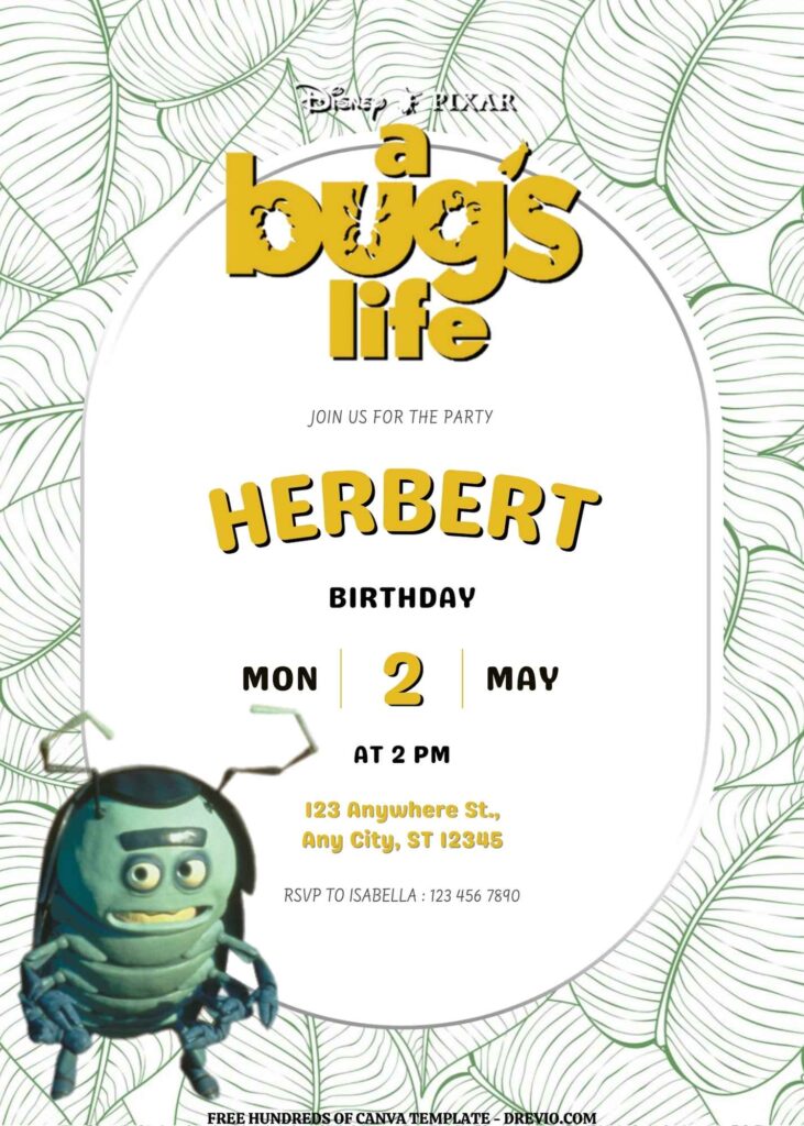 Invitation Template of FREE EDITABLE -  20 A Bug's Life Canva Templates 3