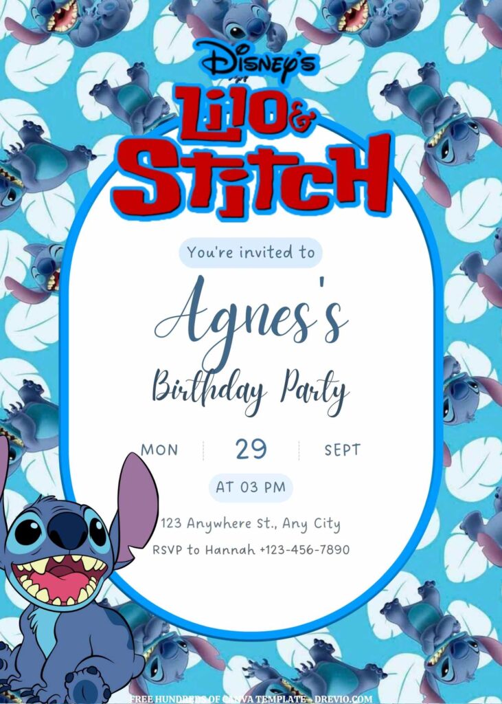 Invitation Template of FREE EDITABLE -  20 Lilo & Stitch Canva Templates 3