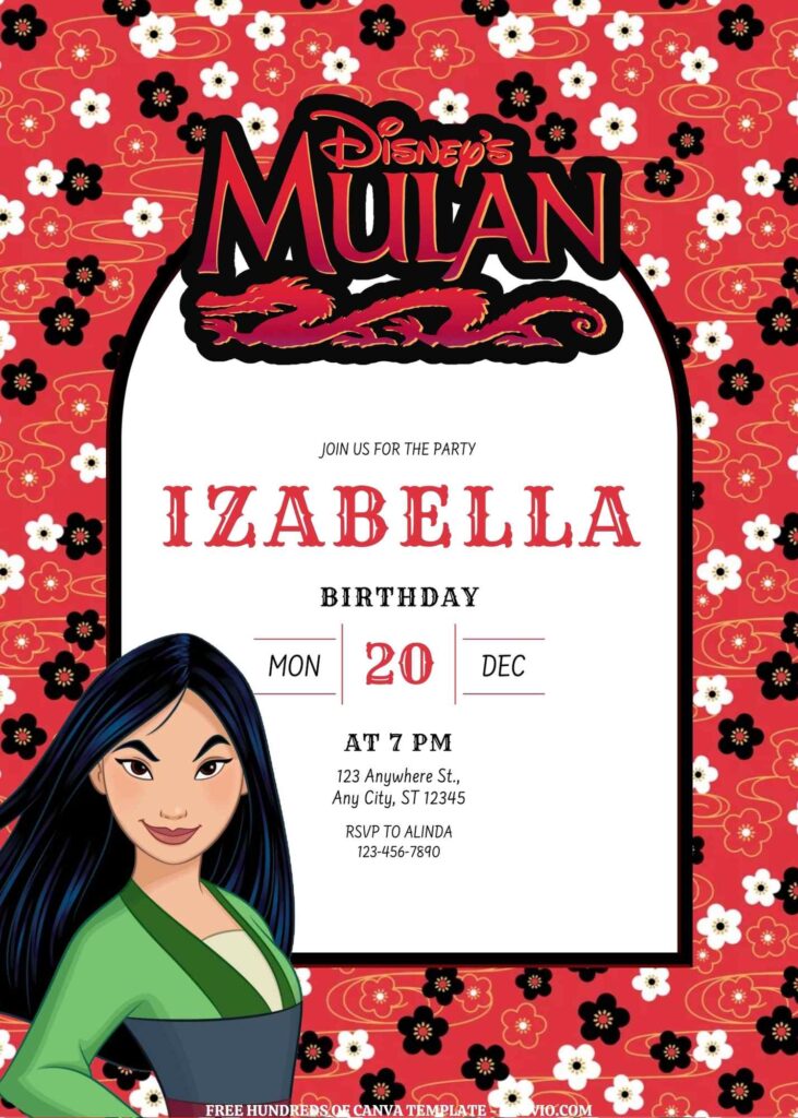 Invitation Template of FREE EDITABLE -  20 Mulan Canva Templates 3