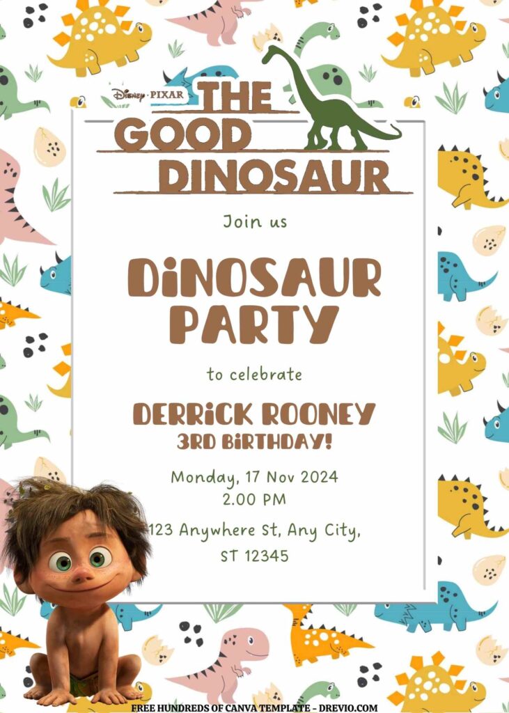 Invitation Template of FREE EDITABLE -  20 The Good Dinosaur Canva Templates 3