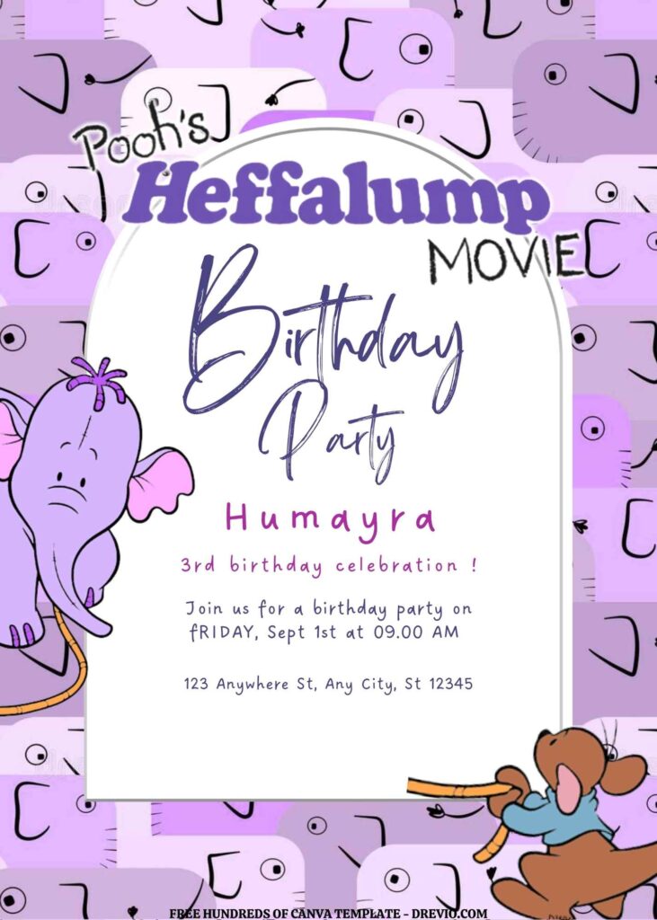 Invitation Template of FREE EDITABLE - 11 Pooh's Heffalump Canva Templates 3