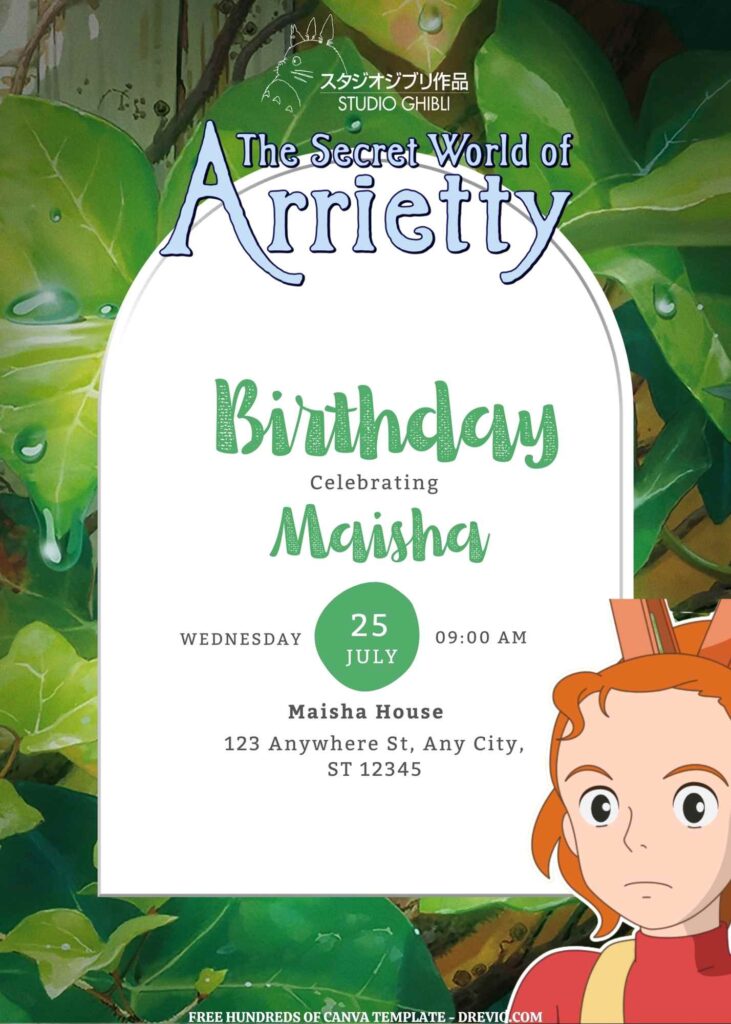 Invitation Template of FREE EDITABLE - 14 The Secret World of Arrietty Canva Templates 3