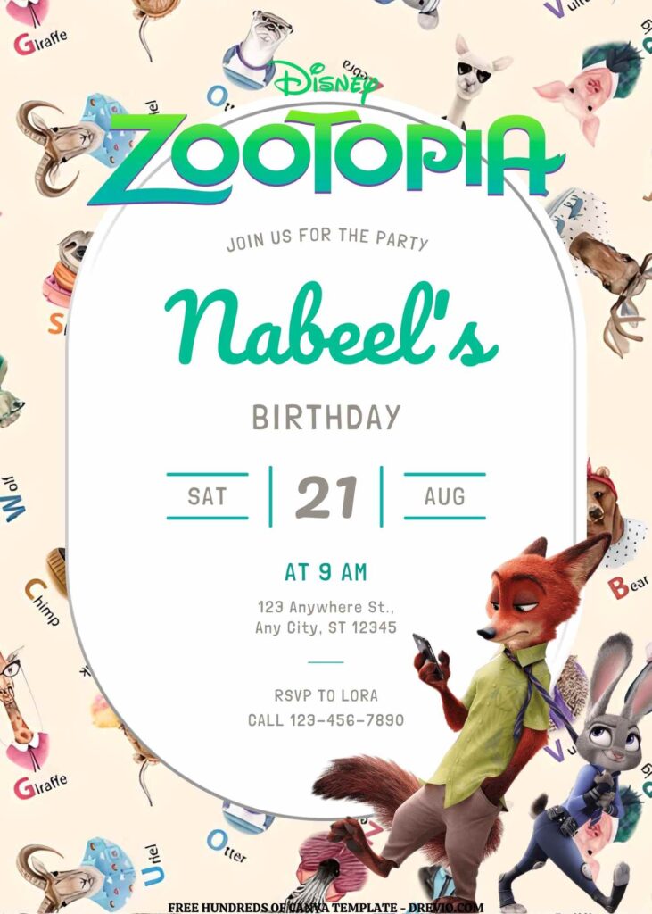 Invitation Template of FREE EDITABLE - 16 Zootopia Canva Birthday Invitation Templates 14