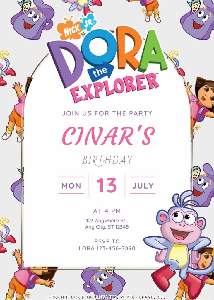 Invitation Template of FREE - 20+ Dora the Explorer Birthday Canva Invitation Templates 3