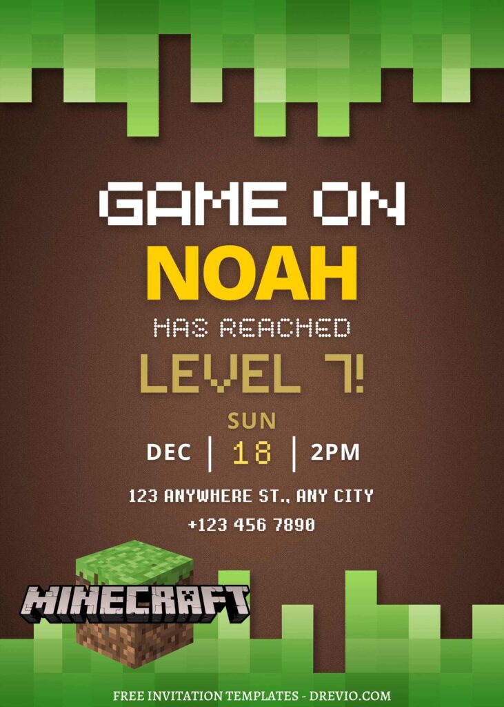FREE EDITABLE - 11+ Awesome Minecraft Canva Birthday Invitation Templates with minecraft logo