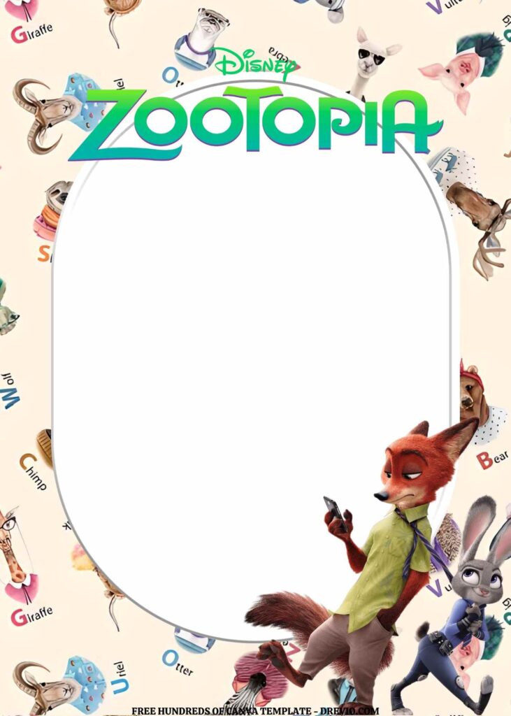 Invitation Template of FREE EDITABLE - 16 Zootopia Canva Birthday Invitation Templates 13