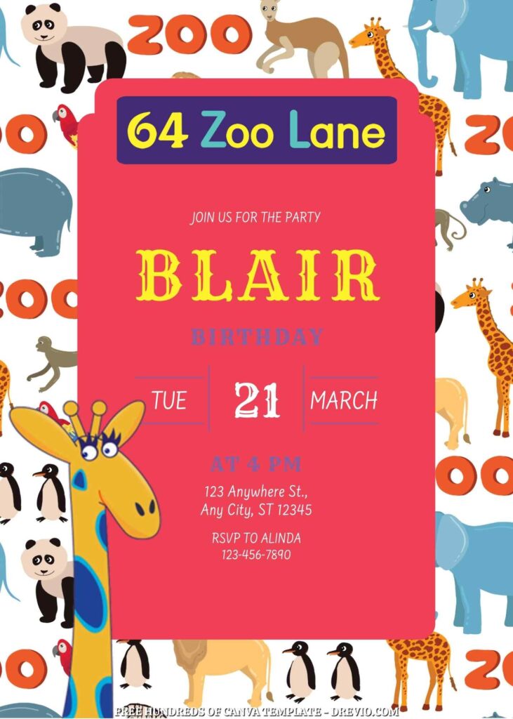 Invitation Template of FREE 22+ 64 Zoo Lane Canva Birthday Invitation Templates 5