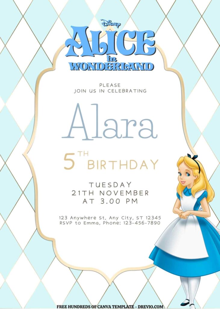 Invitation Template of FREE EDITABLE - 16 Alice in Wonderland Canva Templates 5