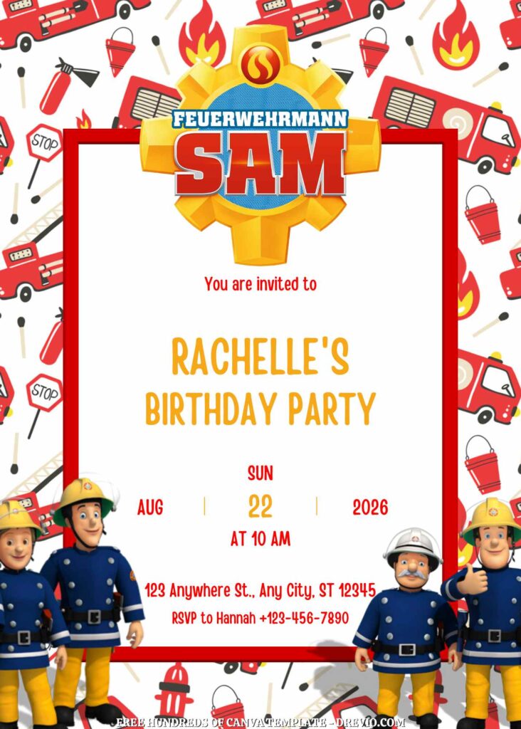 Invitation Template of FREE - 16+ Fireman Sam Canva Birthday Invitation Templates 5