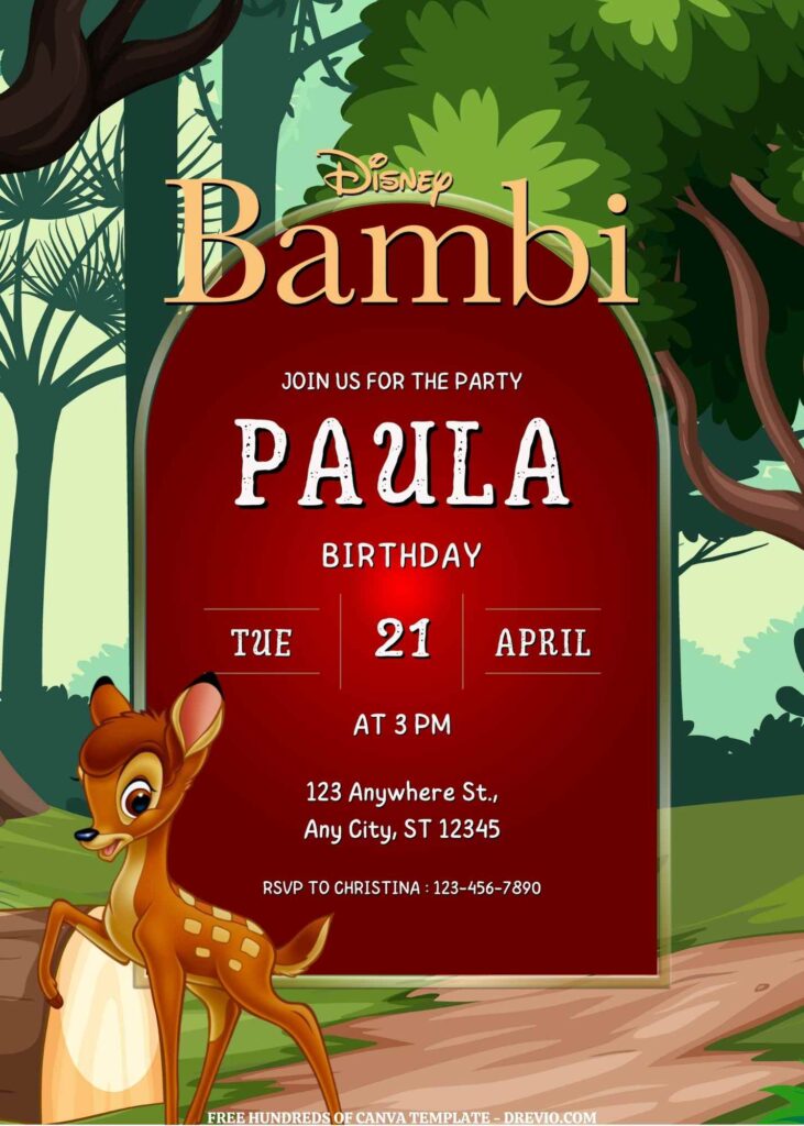 Invitation Template of FREE EDITABLE - 16 Bambi Canva Templates 5