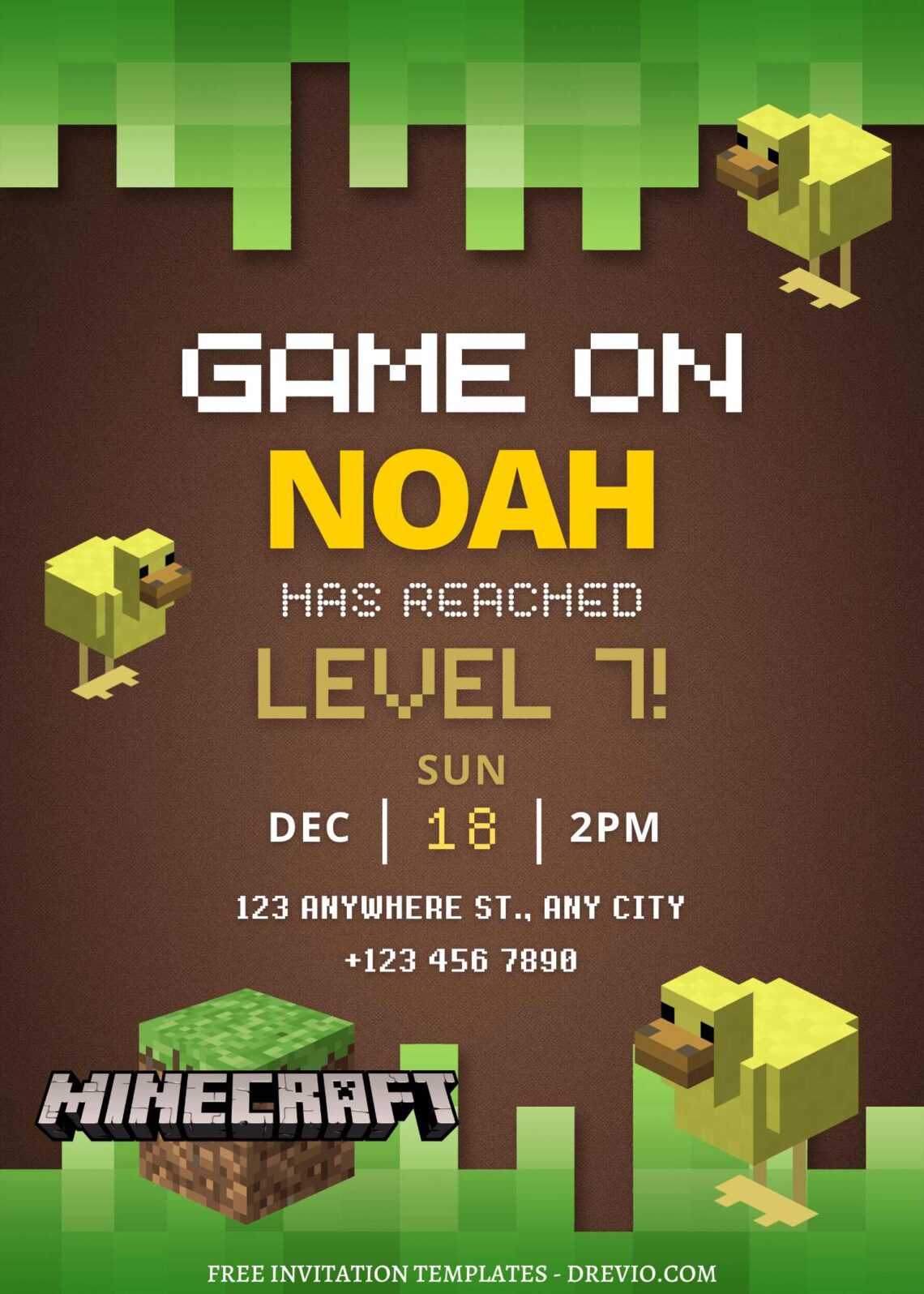 FREE EDITABLE - 11+ Awesome Minecraft Canva Birthday Invitation Templates with cute wording