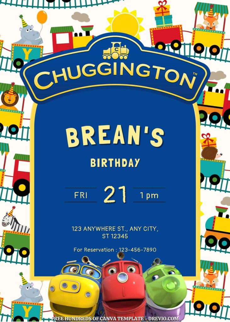 Free Chuggington Birthday Invitation Templates with Train in the Background