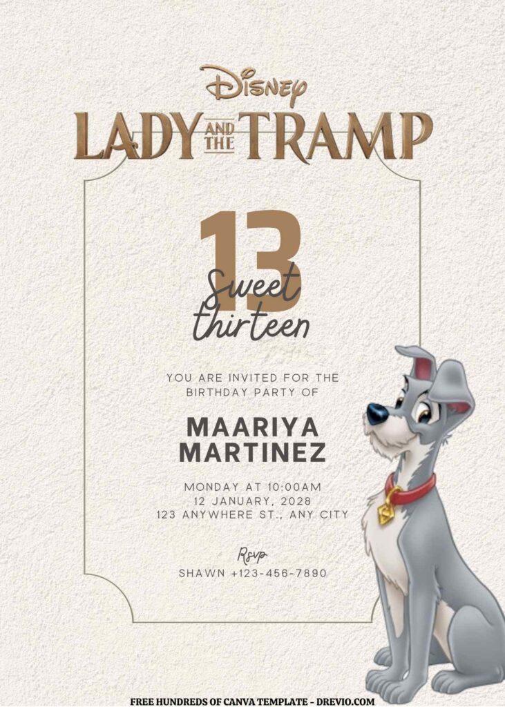 Invitation Template of FREE EDITABLE - 16 Lady and the Tramp Canva Templates 5